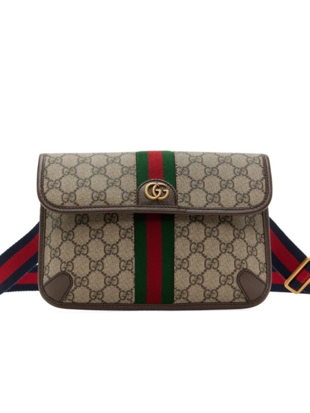 Gucci Beige GG Supreme Canvas Crossbody with Green and Red Web